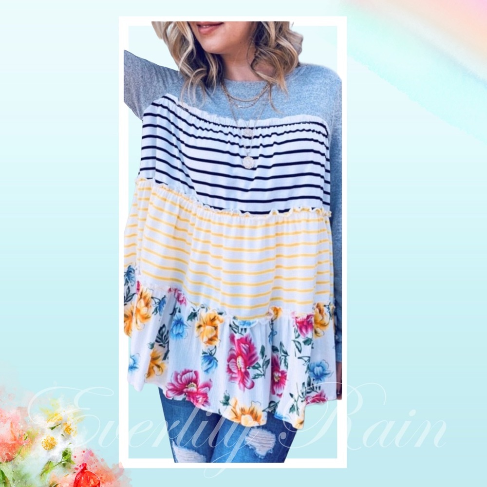 LAST ONE! SPRING FUN Floral & Striped Top - Picture 6 of 11